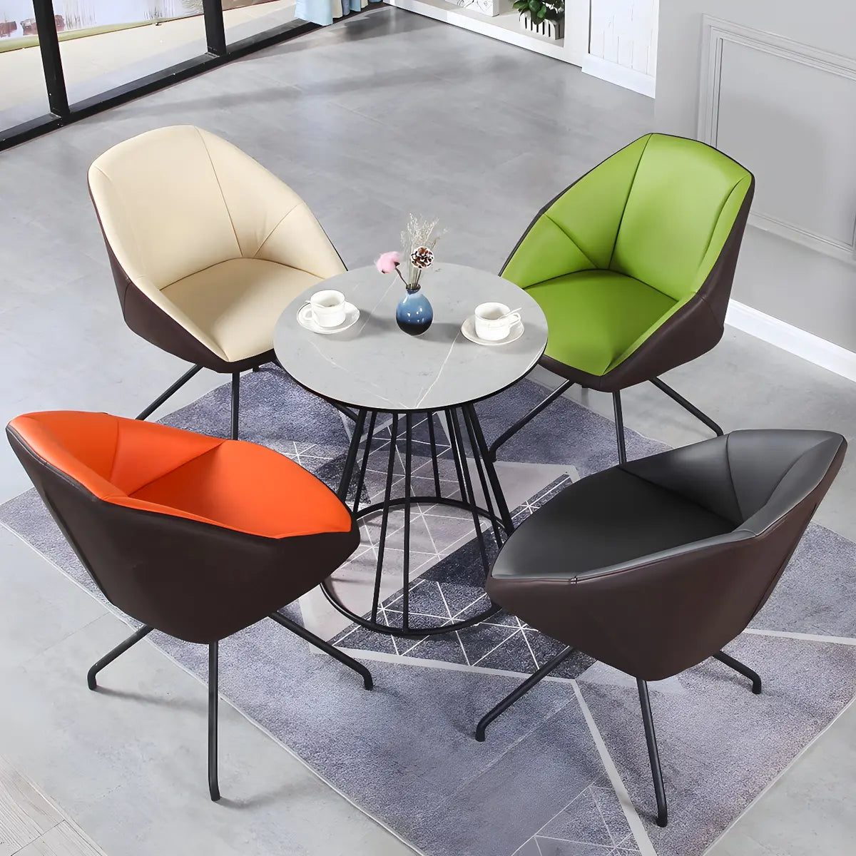 Beige Contemporary Swivel Faux Leather Office Chair Image - 8