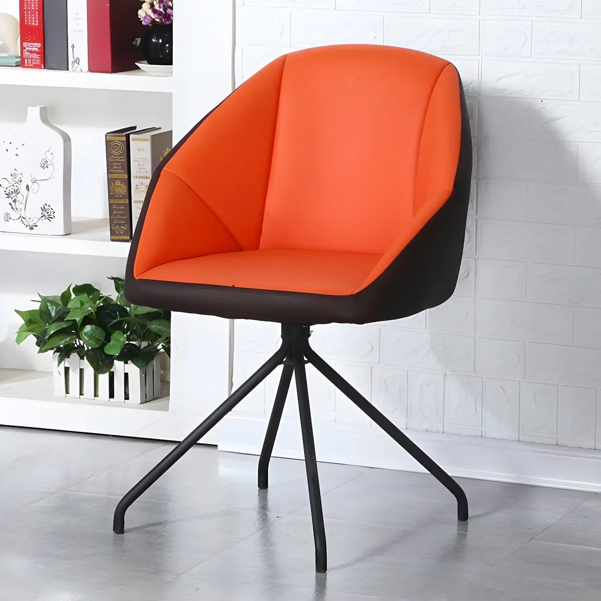 Beige Contemporary Swivel Faux Leather Office Chair Image - 9