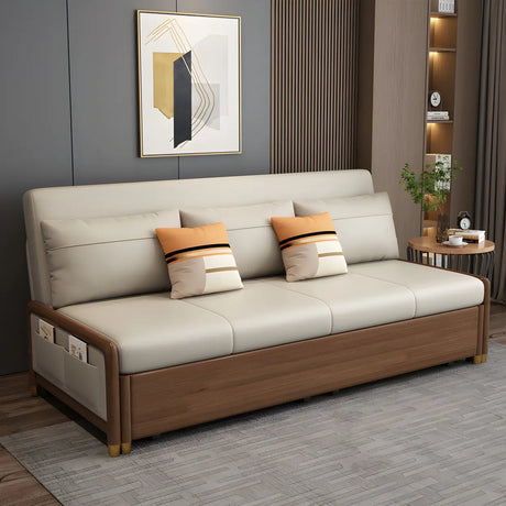 Beige Convertible Wood Armless Sofa Bed with Storage Image - 1