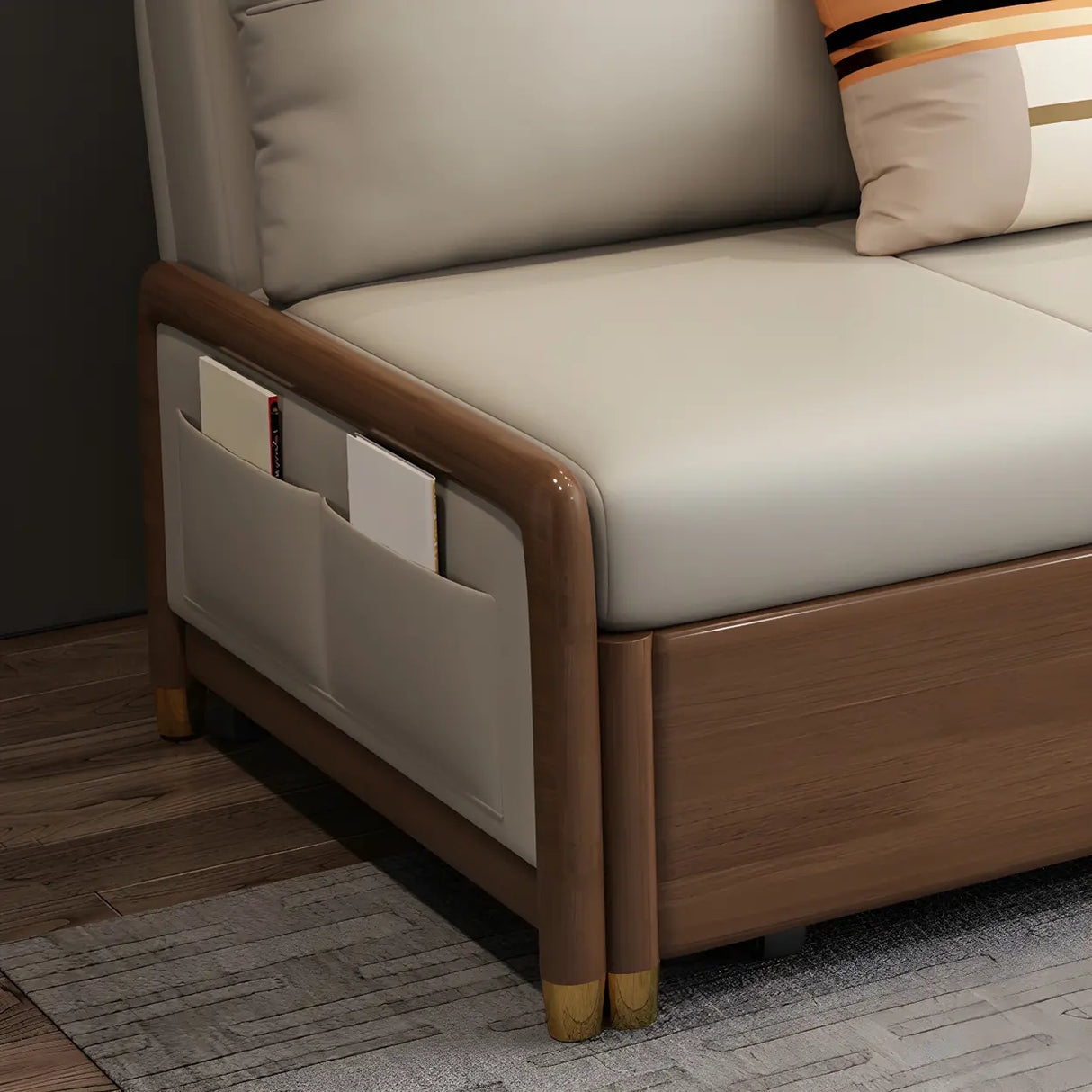 Beige Convertible Wood Armless Sofa Bed with Storage Image - 10