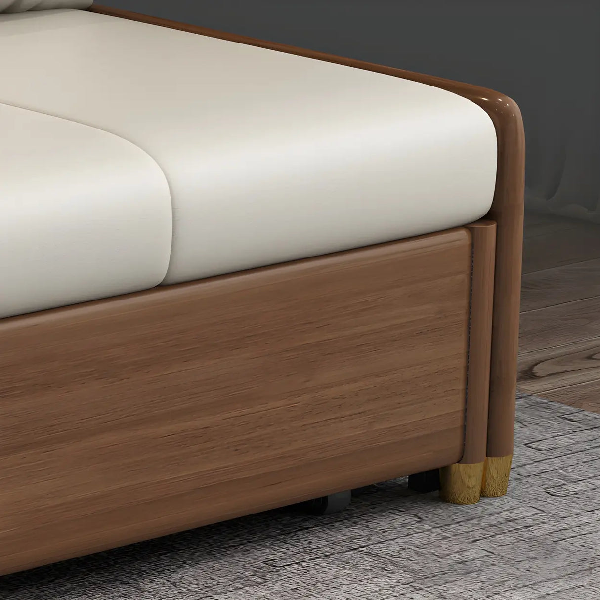 Beige Convertible Wood Armless Sofa Bed with Storage Image - 11