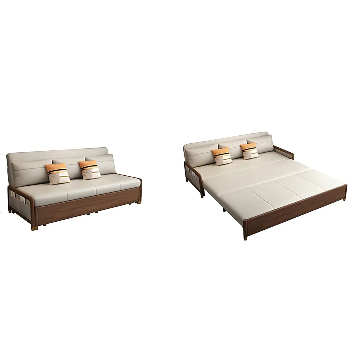Beige Convertible Wood Armless Sofa Bed with Storage Image - 13