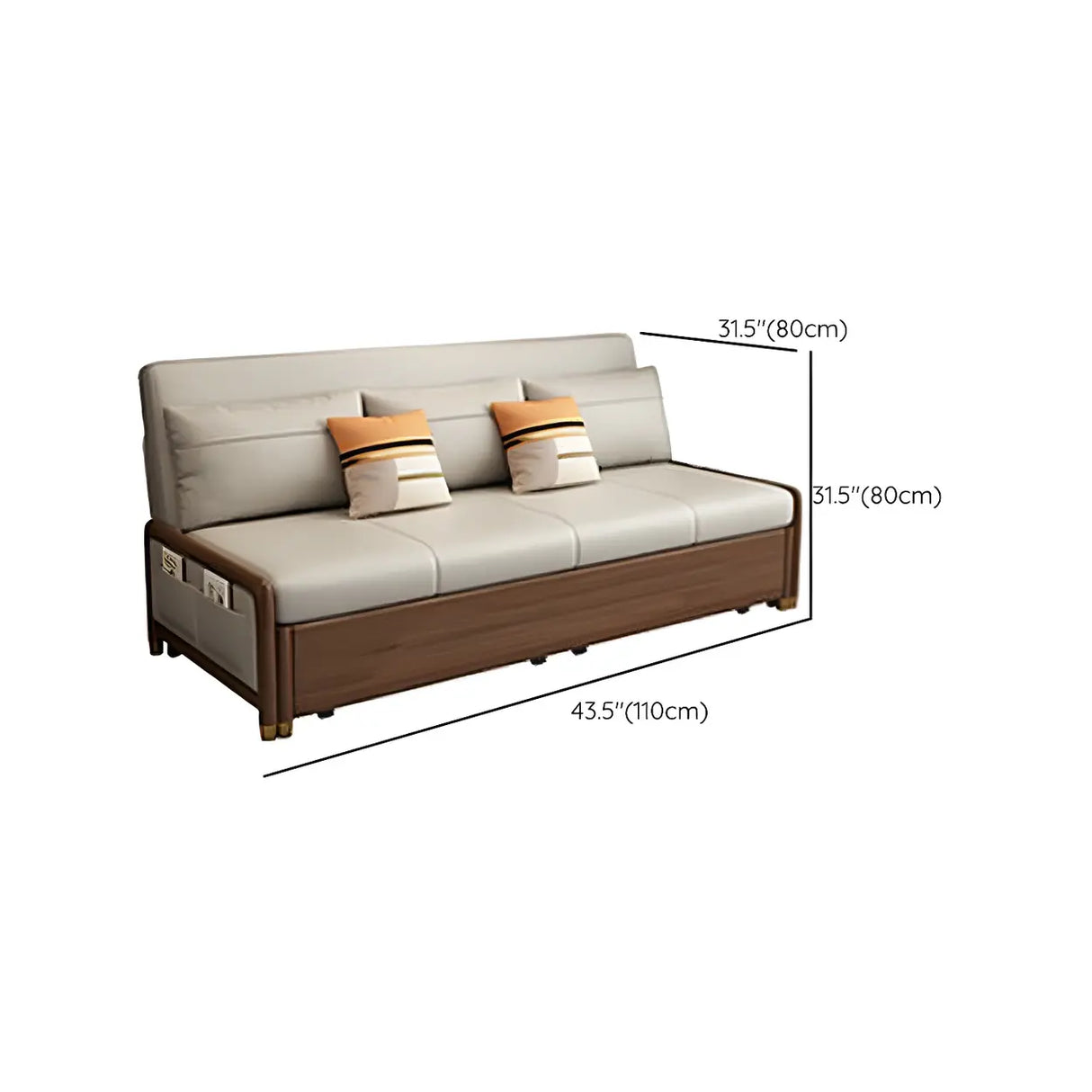 Beige Convertible Wood Armless Sofa Bed with Storage 