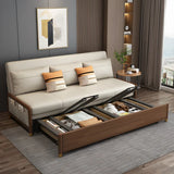 Beige Convertible Wood Armless Sofa Bed with Storage Image - 2