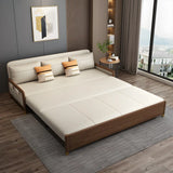 Beige Convertible Wood Armless Sofa Bed with Storage Image - 3