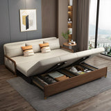 Beige Convertible Wood Armless Sofa Bed with Storage Image - 4