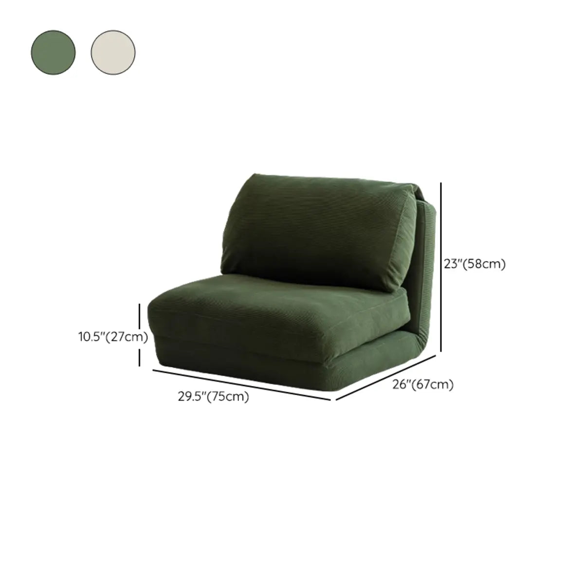 Beige Corduroy Cushion Back Reclining Convertible Chair 