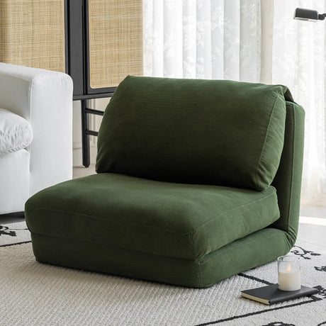 Beige Corduroy Cushion Back Reclining Convertible Chair Image - 2