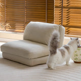 Beige Corduroy Cushion Back Reclining Convertible Chair Image - 4