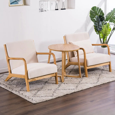 Beige Cotton Linen Pillow Back Arm Chair with Slipcover Image - 1