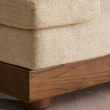 Beige Cotton Linen Pillow Back Brown Wood Frame Sofa Image - 10