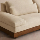 Beige Cotton Linen Pillow Back Brown Wood Frame Sofa Image - 11