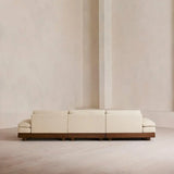 Beige Cotton Linen Pillow Back Brown Wood Frame Sofa Image - 12