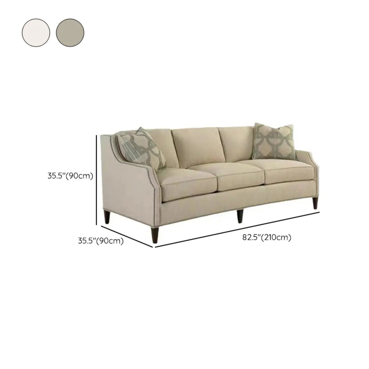 Beige Cotton Linen Sloped Arms Sofa with Nailhead Trim 