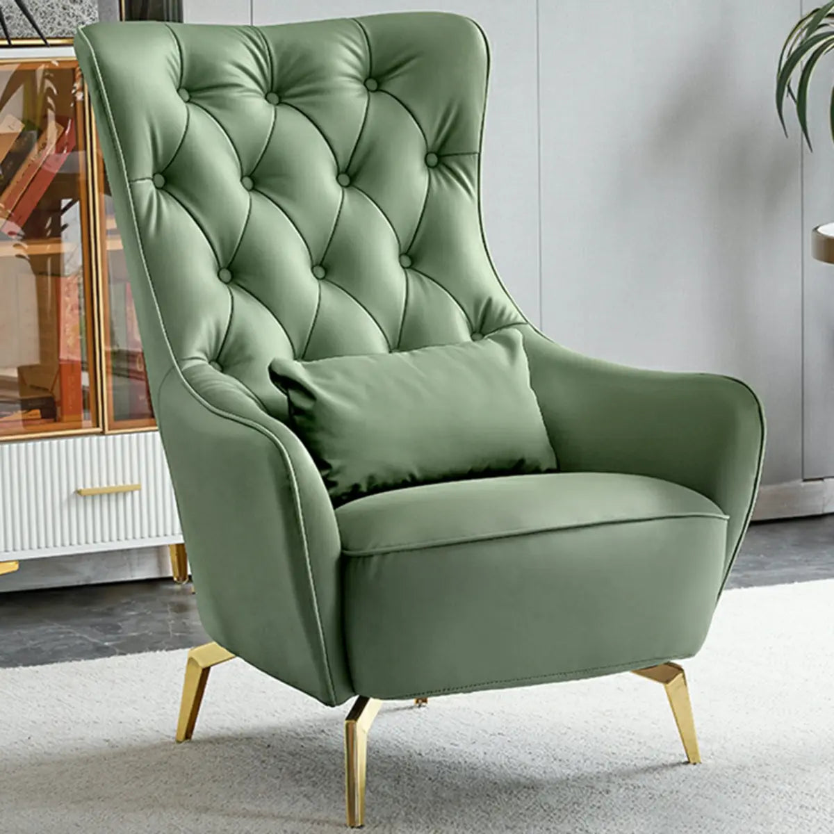 Beige-Dark Blue Stain Resistant Leather Arm Chair Image - 6