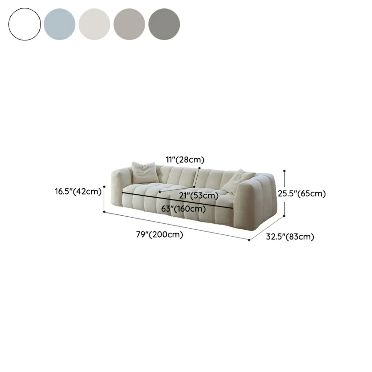 Beige Fabric Square Arm Pine Wood Frame Foam Fill Sofa 