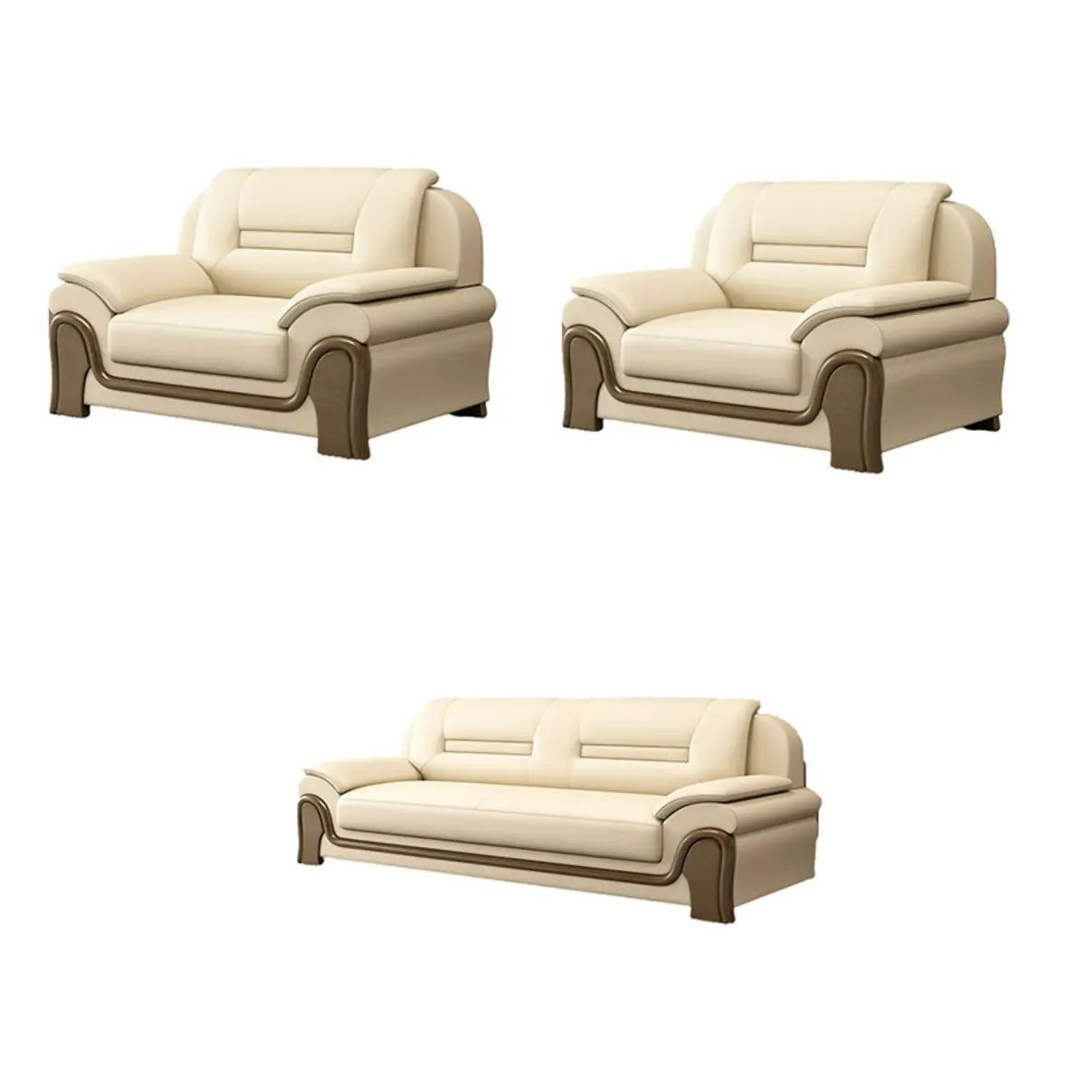 Beige Faux Leather Dark Wood Frame Sofa Seating Group Image - 13