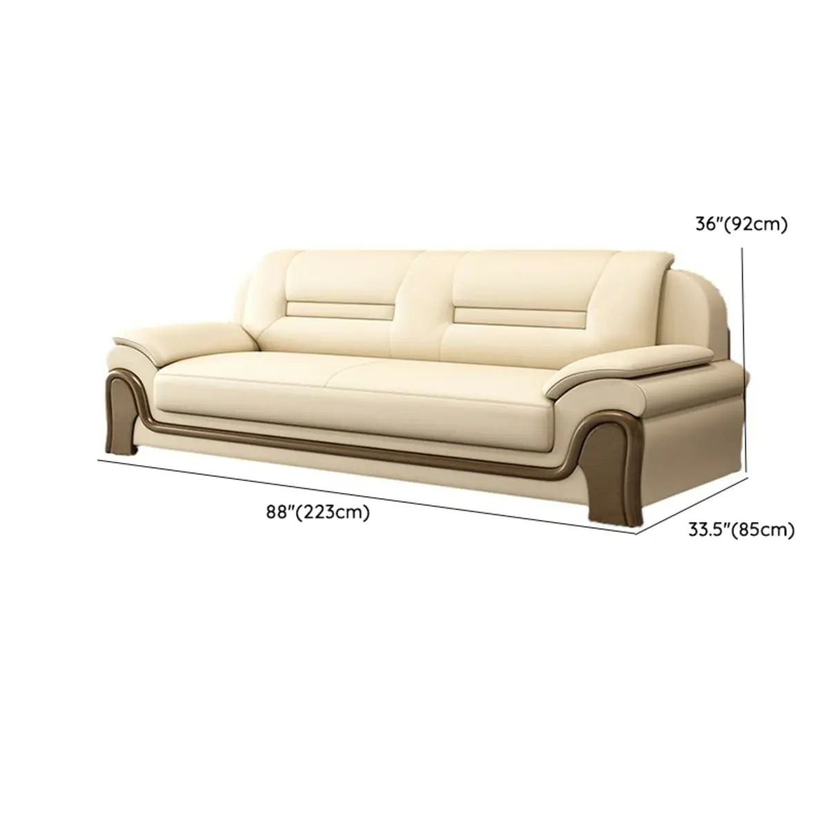 Beige Faux Leather Dark Wood Frame Sofa Seating Group Image - 22