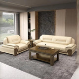 Beige Faux Leather Dark Wood Frame Sofa Seating Group Image - 3