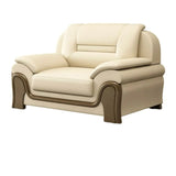 Beige Faux Leather Dark Wood Frame Sofa Seating Group Image - 4