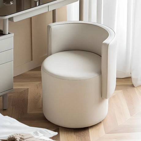Beige Faux Leather Fixed Back Round Arm Barrel Chair Image - 1