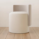 Beige Faux Leather Fixed Back Round Arm Barrel Chair Image - 12