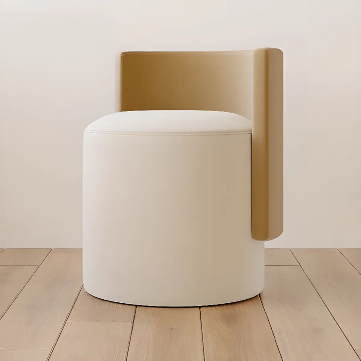 Beige Faux Leather Fixed Back Round Arm Barrel Chair Image - 13