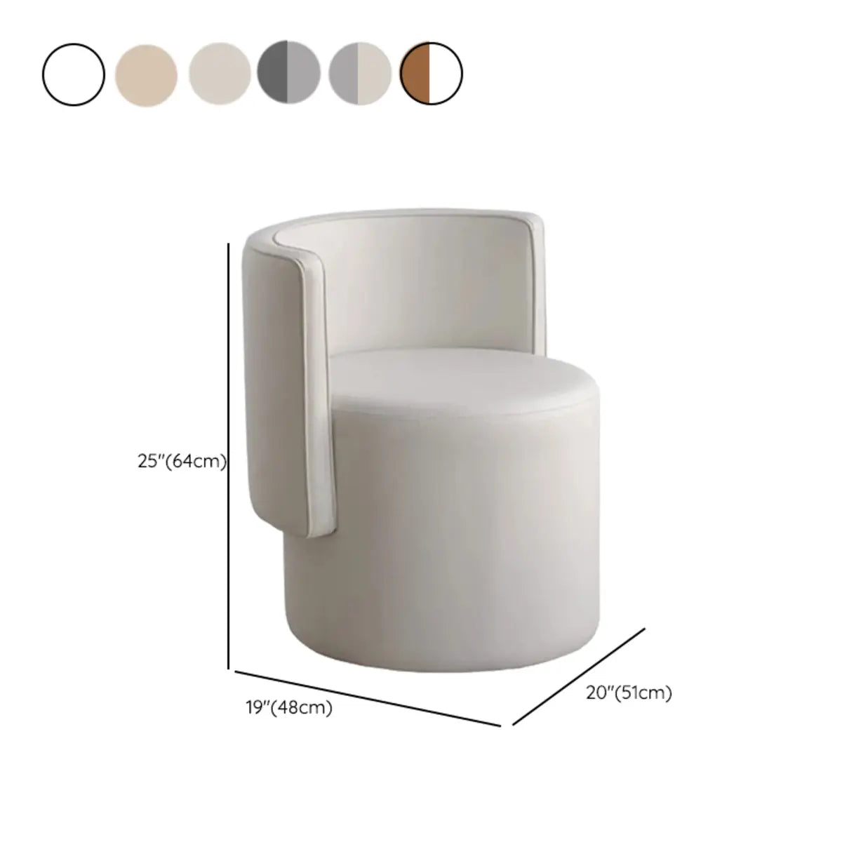Beige Faux Leather Fixed Back Round Arm Barrel Chair Image - 15