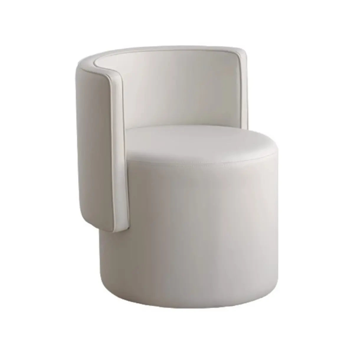 Beige Faux Leather Fixed Back Round Arm Barrel Chair Image - 2