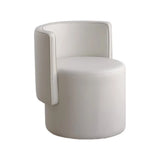 Beige Faux Leather Fixed Back Round Arm Barrel Chair Image - 2