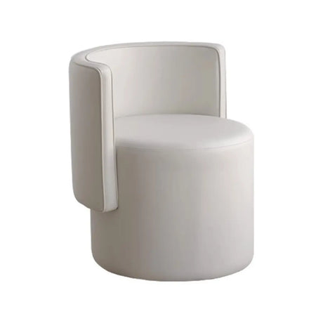 Beige Faux Leather Fixed Back Round Arm Barrel Chair Image - 2
