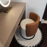 Beige Faux Leather Fixed Back Round Arm Barrel Chair Image - 3