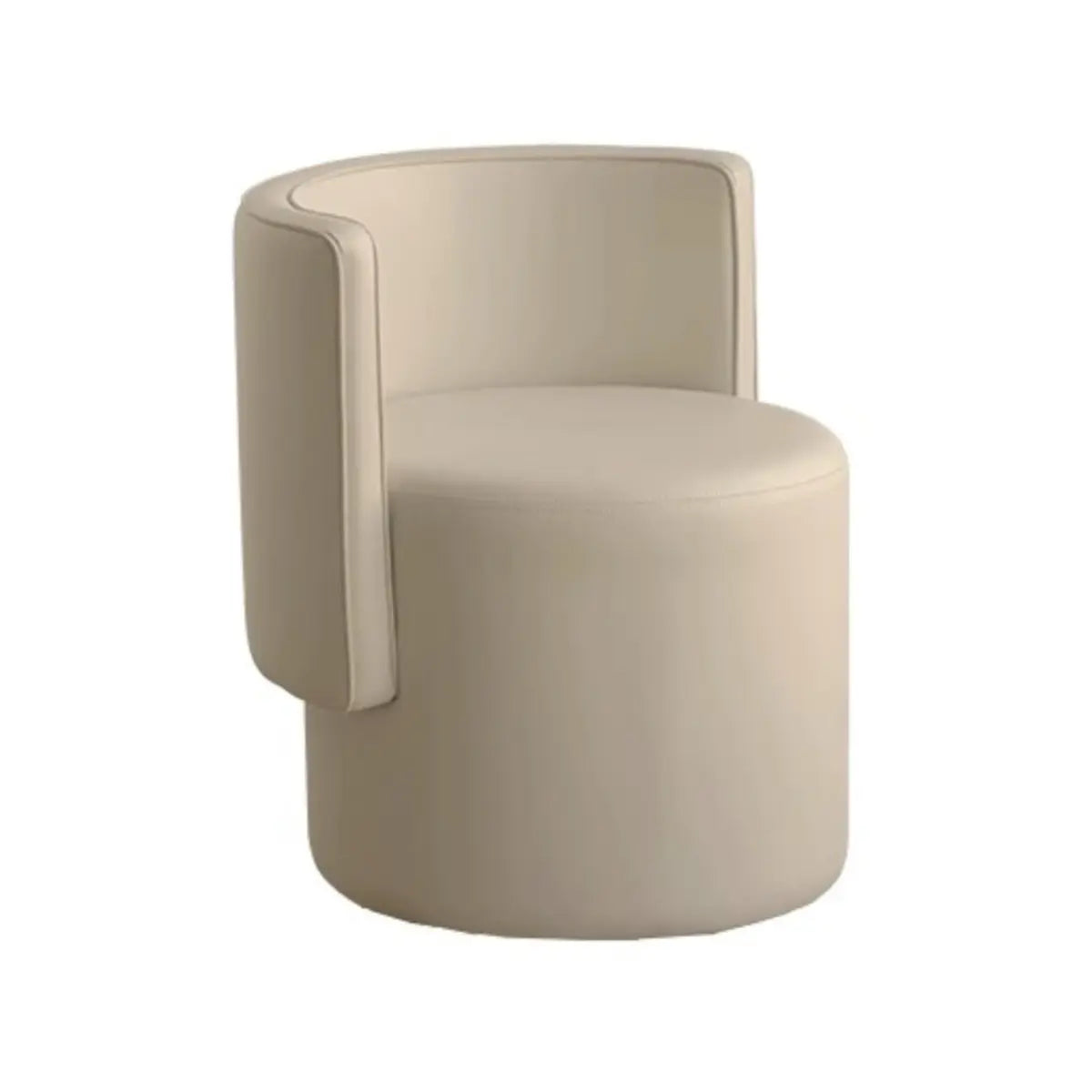 Beige Faux Leather Fixed Back Round Arm Barrel Chair Image - 5