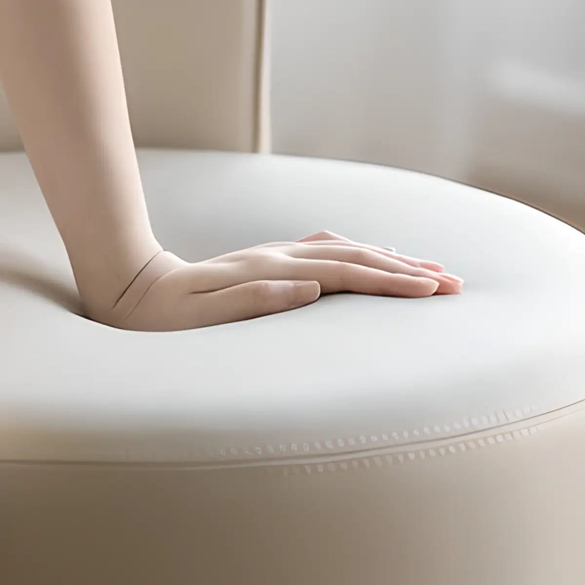 Beige Faux Leather Fixed Back Round Arm Barrel Chair Image - 8