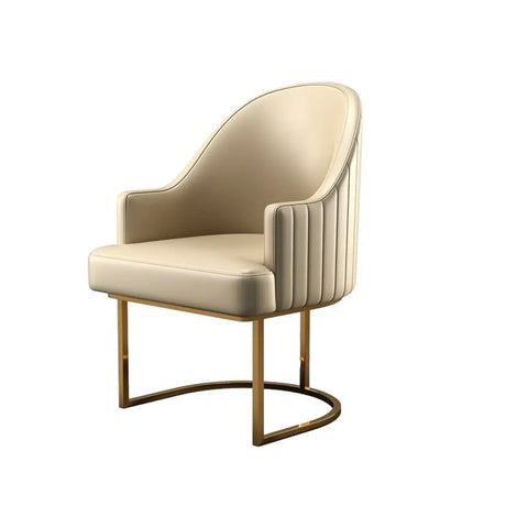 Beige Faux Leather Tight Back Metal Frame Single Sofa Image - 2