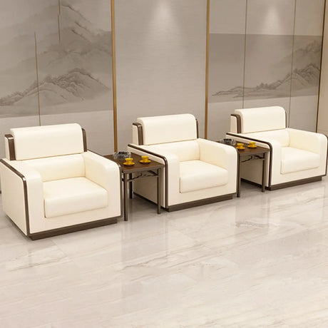Beige Faux Leather Wooden Frame Chairs with Arms Image - 1