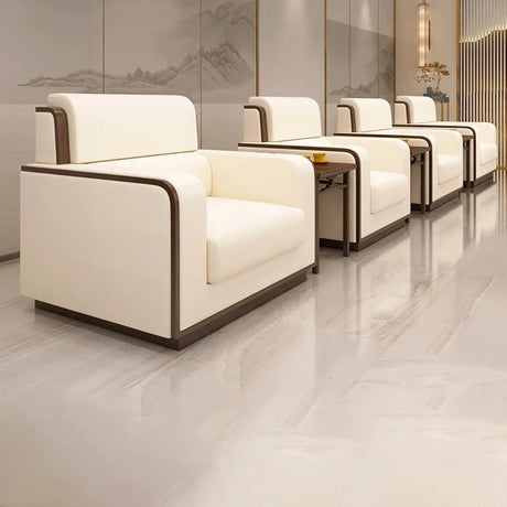 Beige Faux Leather Wooden Frame Chairs with Arms Image - 2
