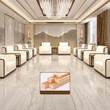 Beige Faux Leather Wooden Frame Chairs with Arms Image - 8