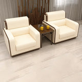 Beige Faux Leather Wooden Frame Chairs with Arms Image - 9