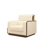 Beige Faux Leather Wooden Frame Chairs with Arms Image - 10