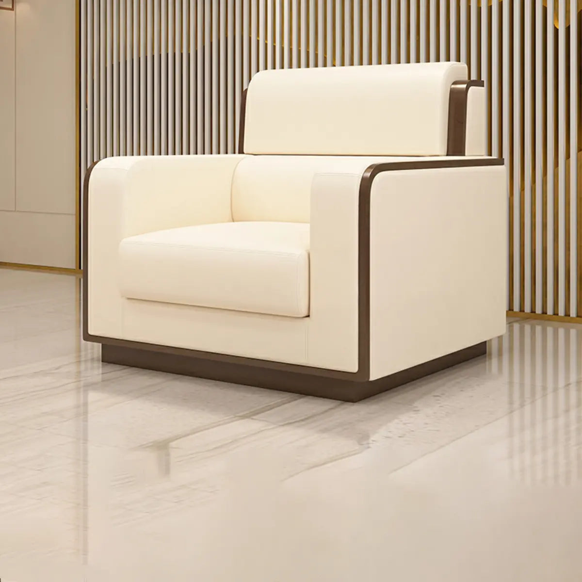 Beige Faux Leather Wooden Frame Chairs with Arms Image - 13
