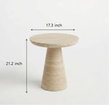 Beige Faux Travertine Stone Round Pedestal Side Table Image - 10