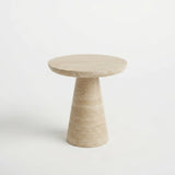 Beige Faux Travertine Stone Round Pedestal Side Table Image - 2