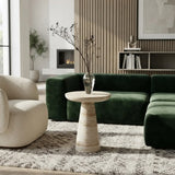Beige Faux Travertine Stone Round Pedestal Side Table Image - 4