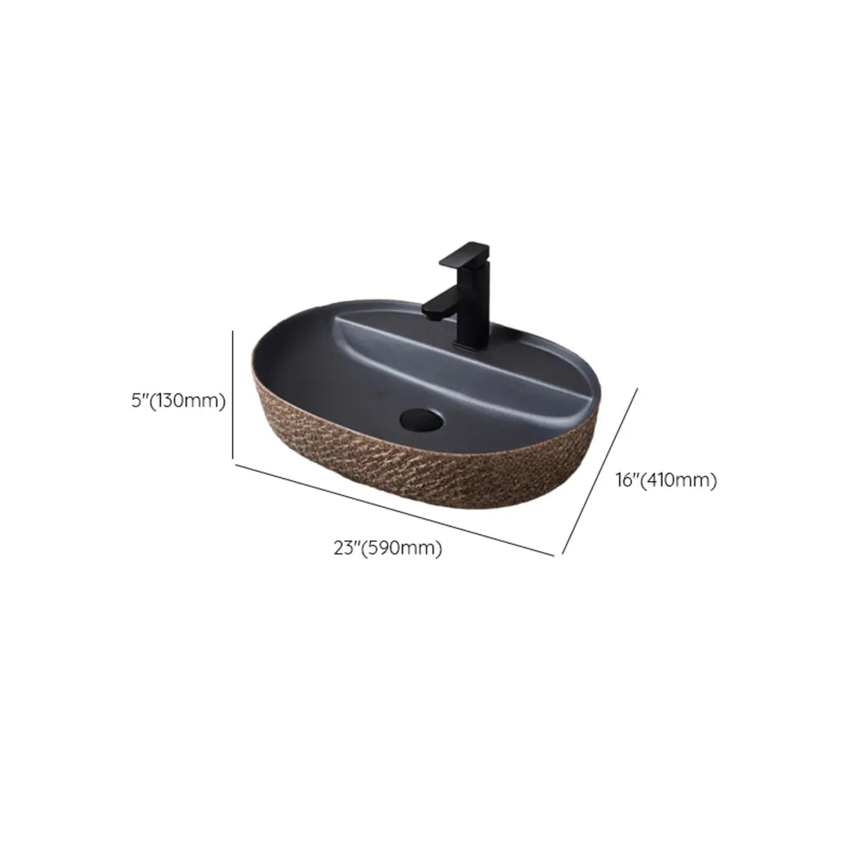 Beige Finish Hand Carved Oval Shape Ceramic Bowl Sinks Image - 45