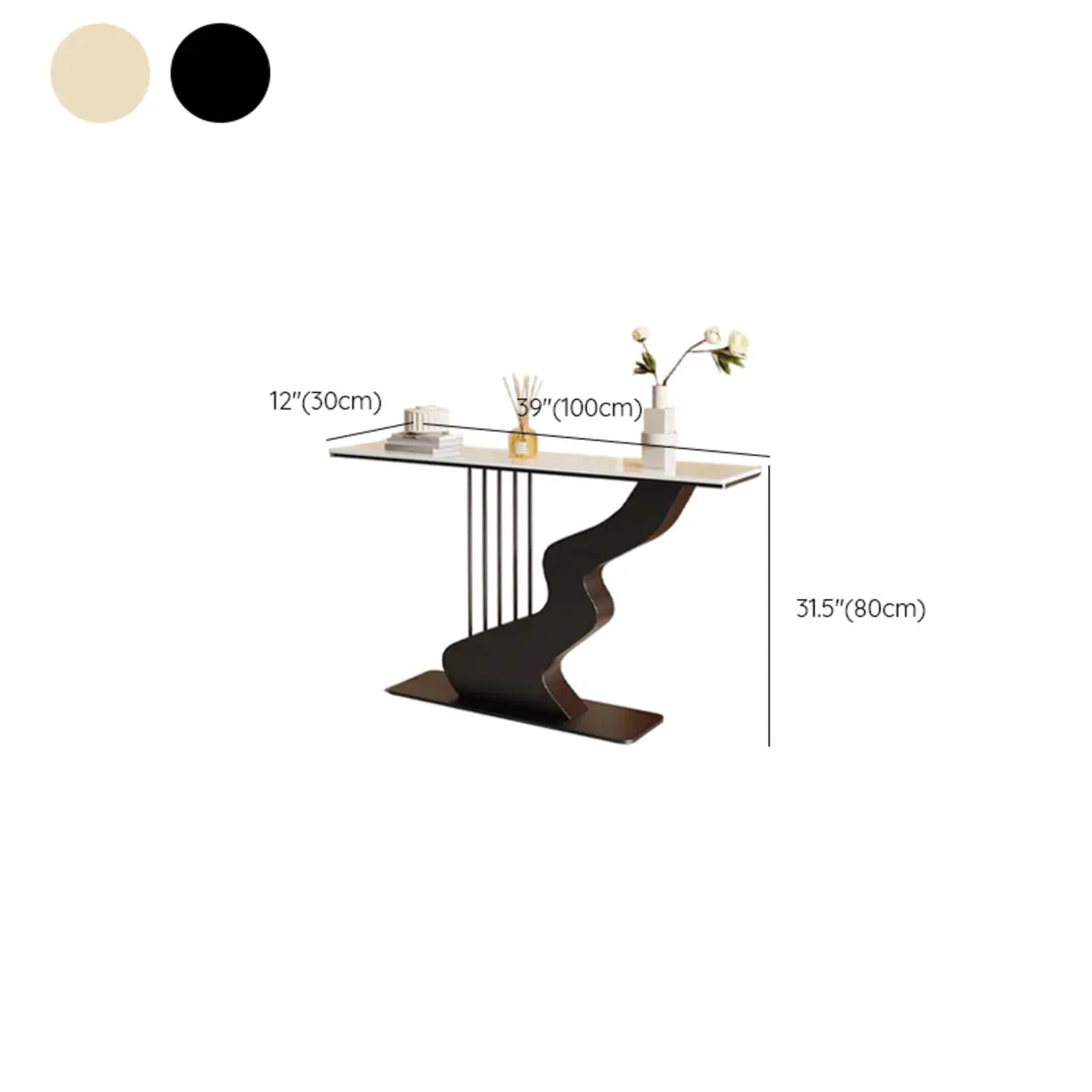 Beige Finish Metal Wave Base Marble Top Console Table Image - 10