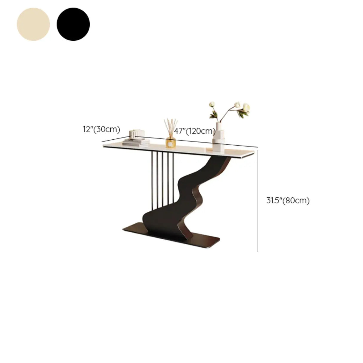 Beige Finish Metal Wave Base Marble Top Console Table Image - 11