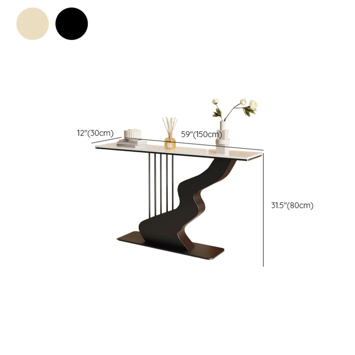 Beige Finish Metal Wave Base Marble Top Console Table Image - 13