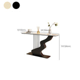 Beige Finish Metal Wave Base Marble Top Console Table Image - 13