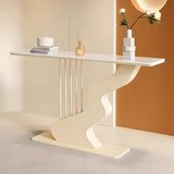 Beige Finish Metal Wave Base Marble Top Console Table Image - 1